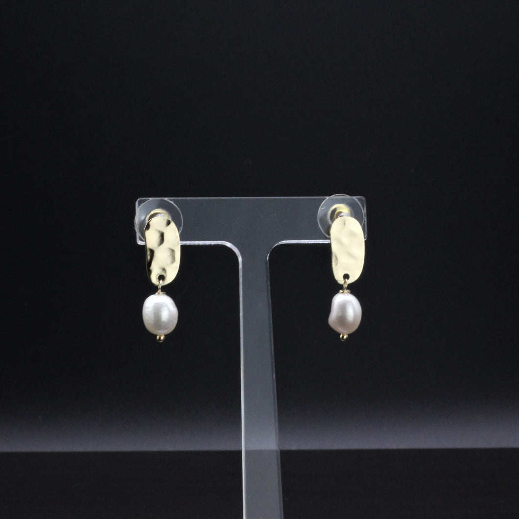 Tempest Designs Soft Hammered Contemporary Real Pearl Earrings