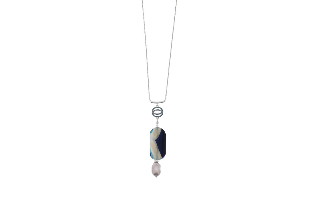 Nour London Natural Stone Pearl Slider Necklace