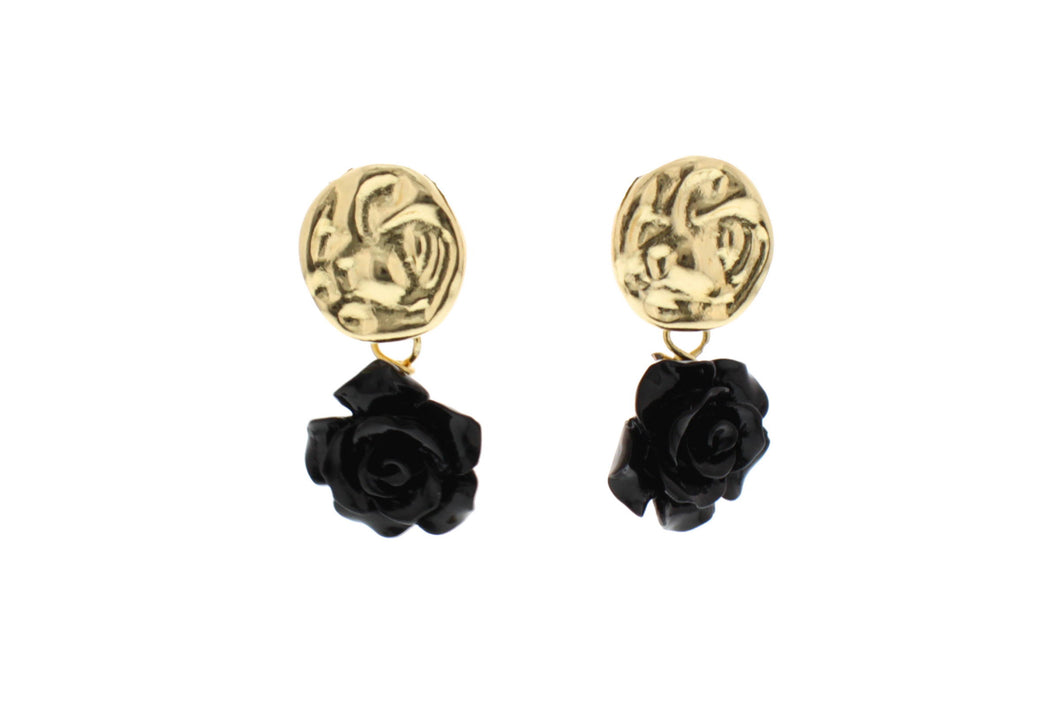 Nour London Black Rose Drop Earrings
